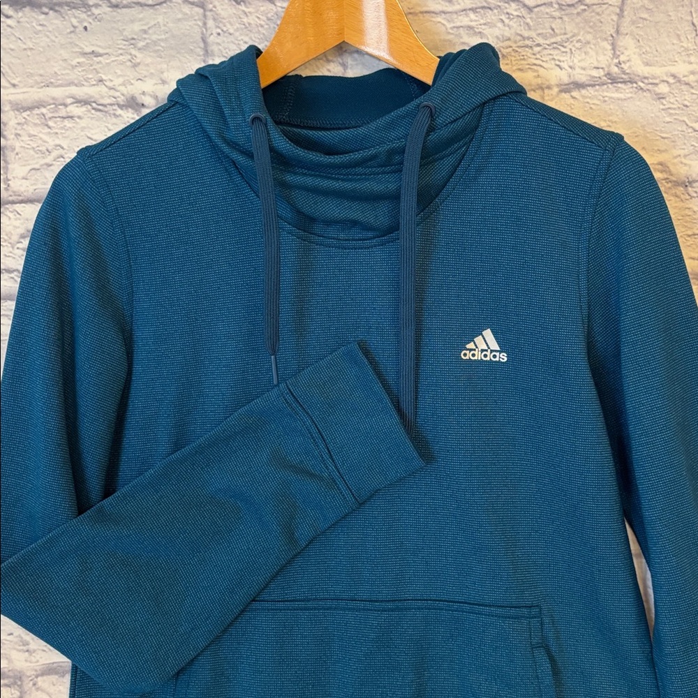 Adidas Hooded Pullover Teal Blue Lightweight Kangaroo Pocket Size Medium